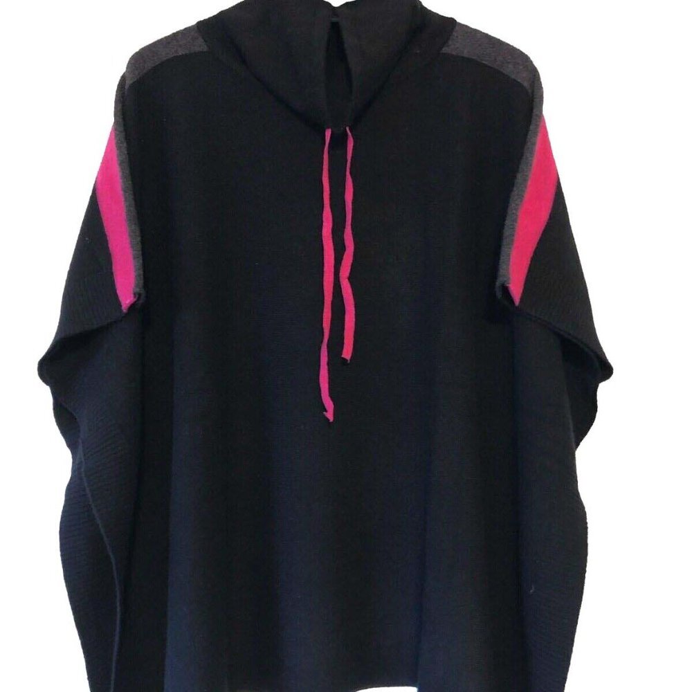 NWT Tahari Wool Cashmere Poncho Mock Neck Black One Size OS